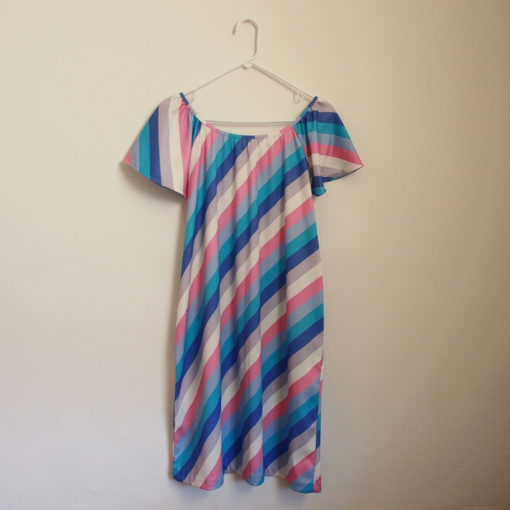 vintage off-the-shoulder carnival stripe dress